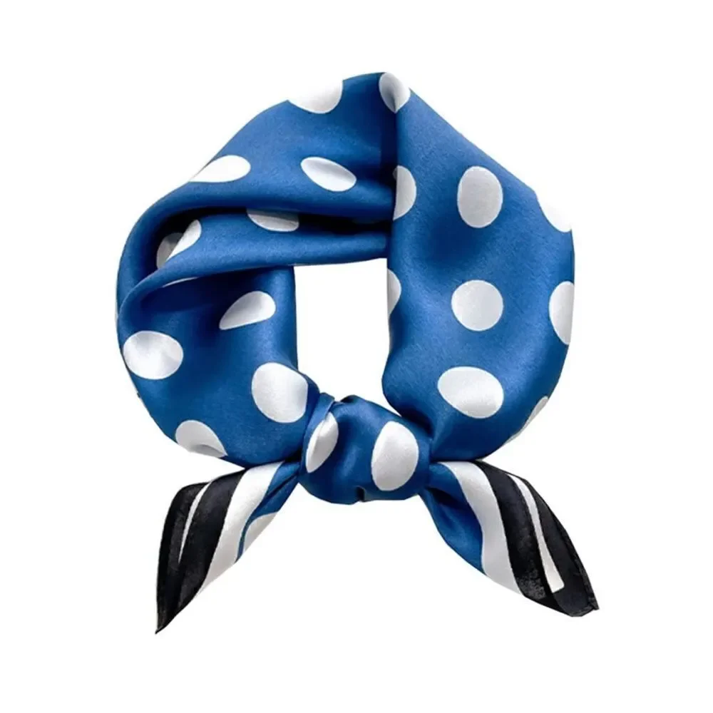 Blue Polka Dot Mulberry Silk Neck Scarf